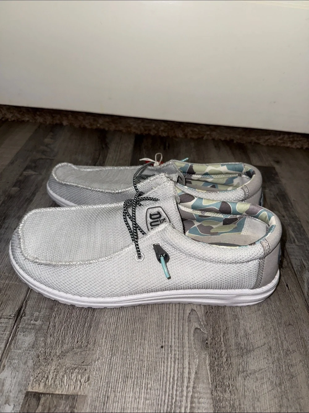 Hey Dude Men's Light Gray Slip-On Loafers with Patterned Collar